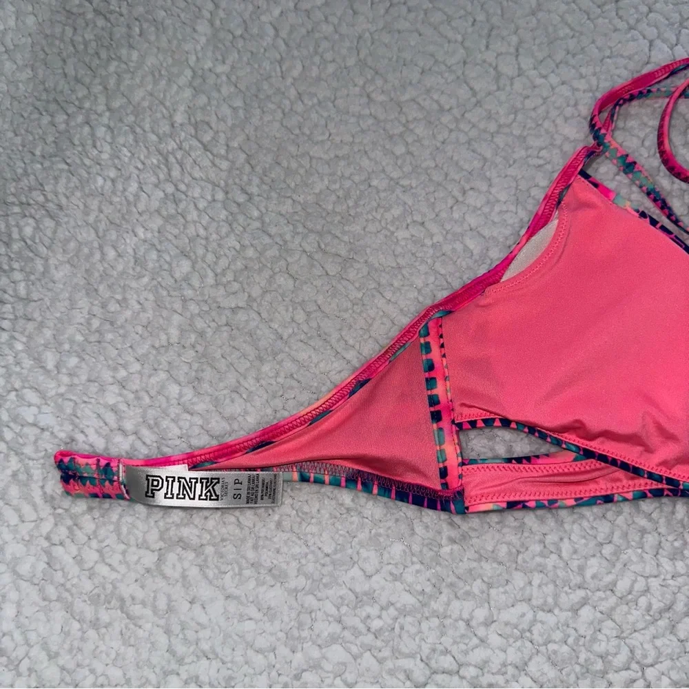 Victoria’s Secret PINK multi colored bikini swim top padded inserts cutouts S